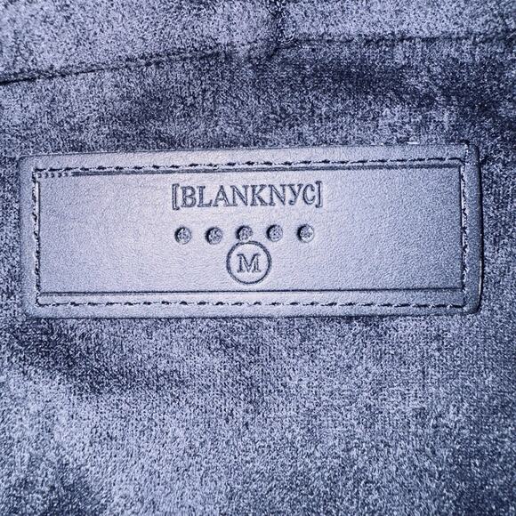 NWT Blank NYC Sz Medium Navy Blue Faux Suede Jacket Zip Front Asymmetrical Drape - Picture 5 of 8